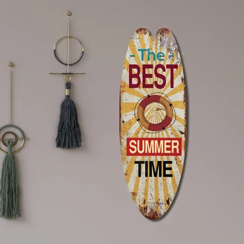 Vintage Wooden Printed Door Sign Sea Surfboard Summer Beach Ocean Theme Decorative Board Welcome Bar Home Wall Hanging Pendant 5
