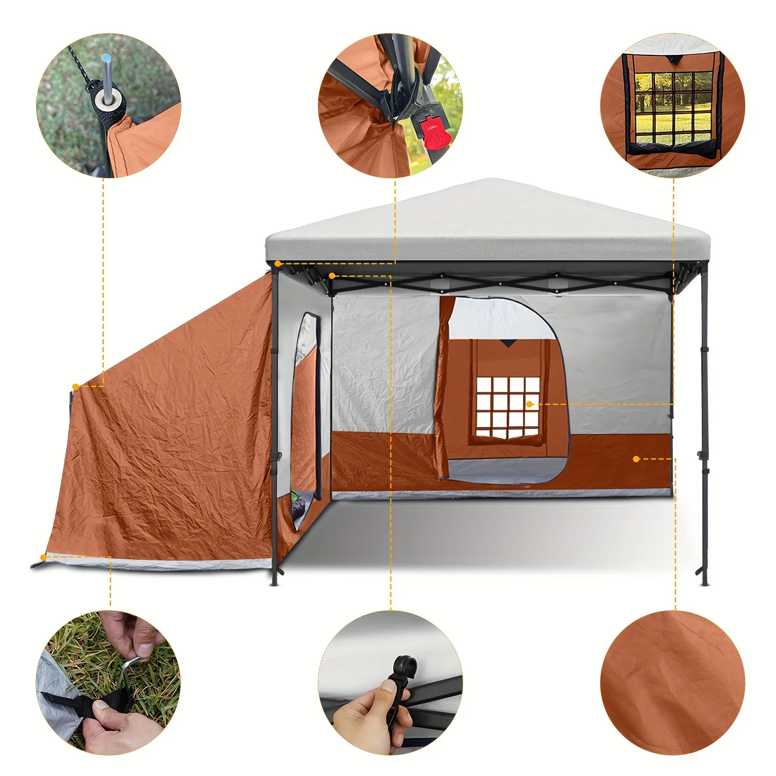 

Side Tent,Camping Tent for 10' x 10' Pop Up Canopy, Easy Set Up Gazebo,Compatible with 10' Wide Canopy Tents (Orange)