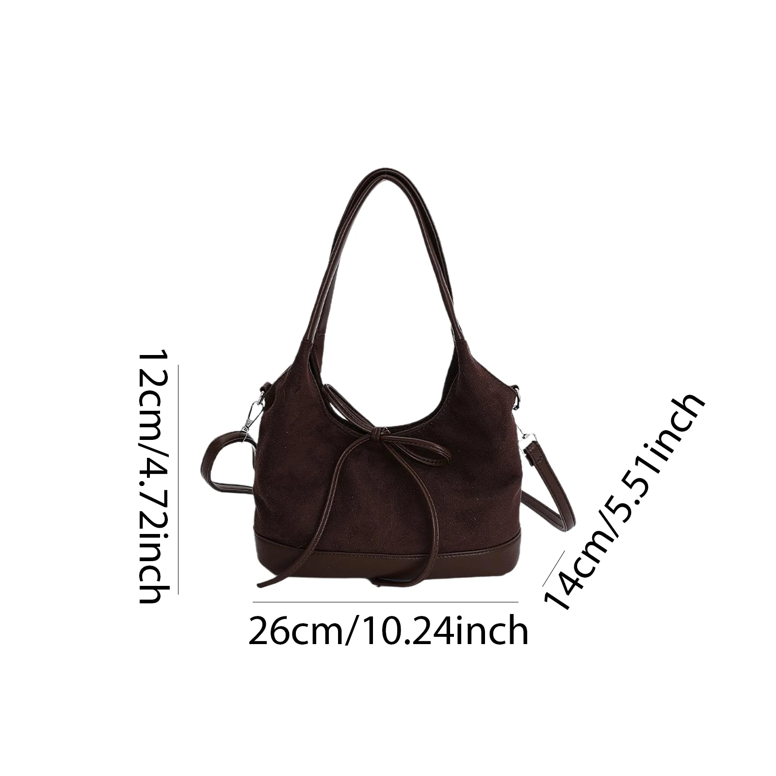 Women Faux Suede Underarm Shoulder Bags Adjustable Strap Bow Shoulder Bag Simple Korean Style Handbag for School Work Daily Use