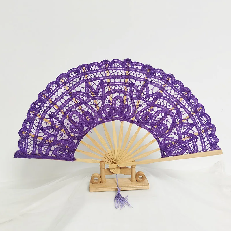 Handmade Bamboo Ribs Battenberg Bridal Lace Hand Fan for Wedding Decoration Party Favor Gift