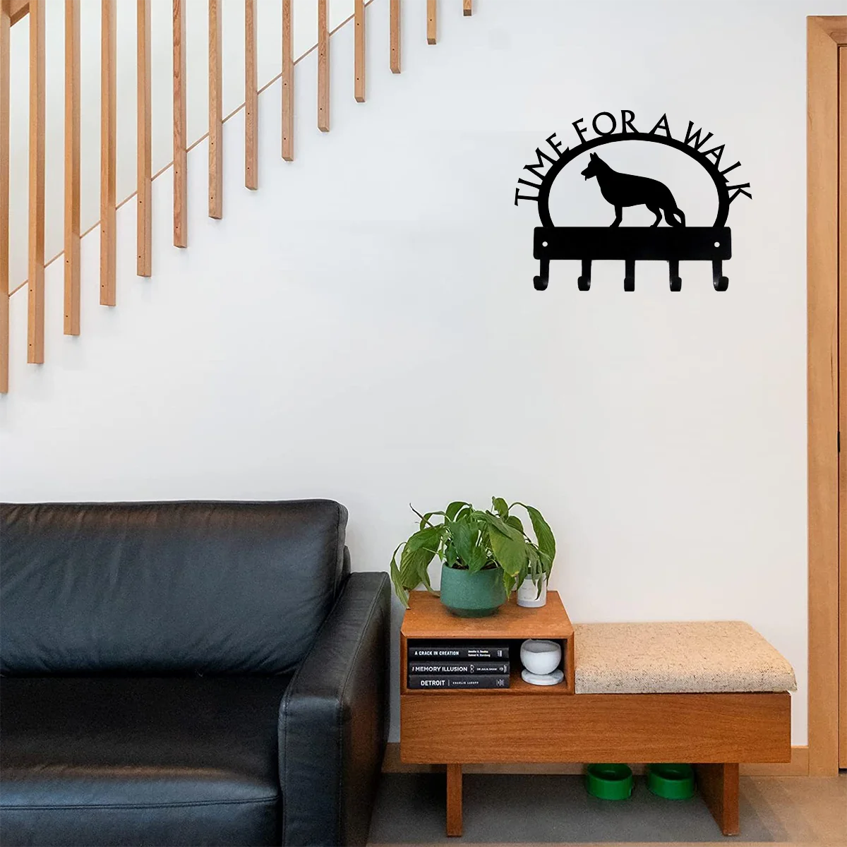 1pc 11in German Shepherd Standing Time For A Walk Key Rack Dog Leash Hanger Wall Hook Bathroom Accessories Hallway Wall Sticker 6