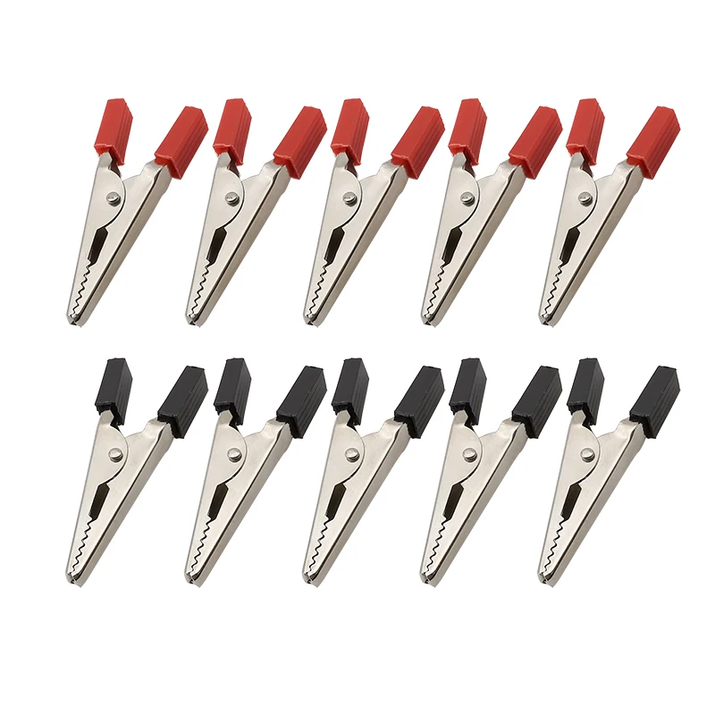 Metal Crocodile Clip Red Black Plastic Handle Alligator Clamps Electronic Test Probe Clips Length 45mm 10Pcs