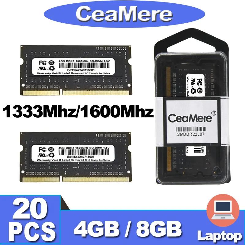 Ceamere DDR3 20 PCS 노트북 범용 메모리, ddr3 메모리 240 핀 RAM, 4g, 8g, 1333mhz, 1600mhz 노트북 메모리 카드 도매