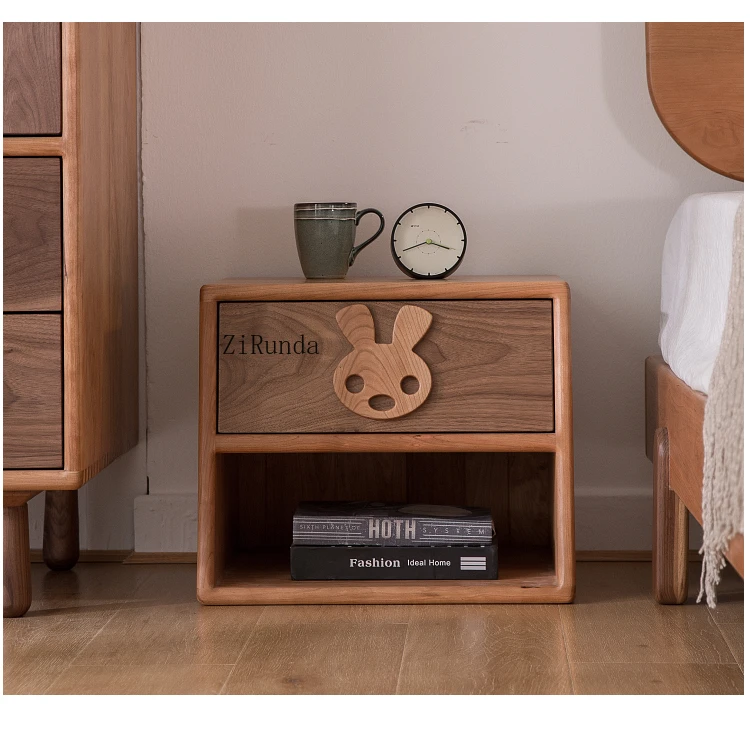 /All solid wood children's bedside table storage cabinet black walnut cherry wood environmentally friendly children's furniture