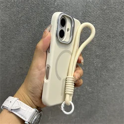 Lanyard Lens Holder Silicone Phone Case with Wireless Charging Matte Cover - iPhone 12 Pro (Antique White)