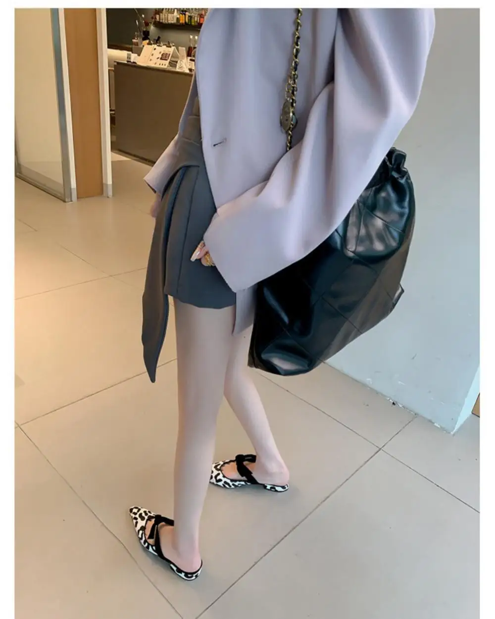 Leopard print horse hair Muller shoes, color matching bow French style half slippers, sexy women's shoes for summer wear