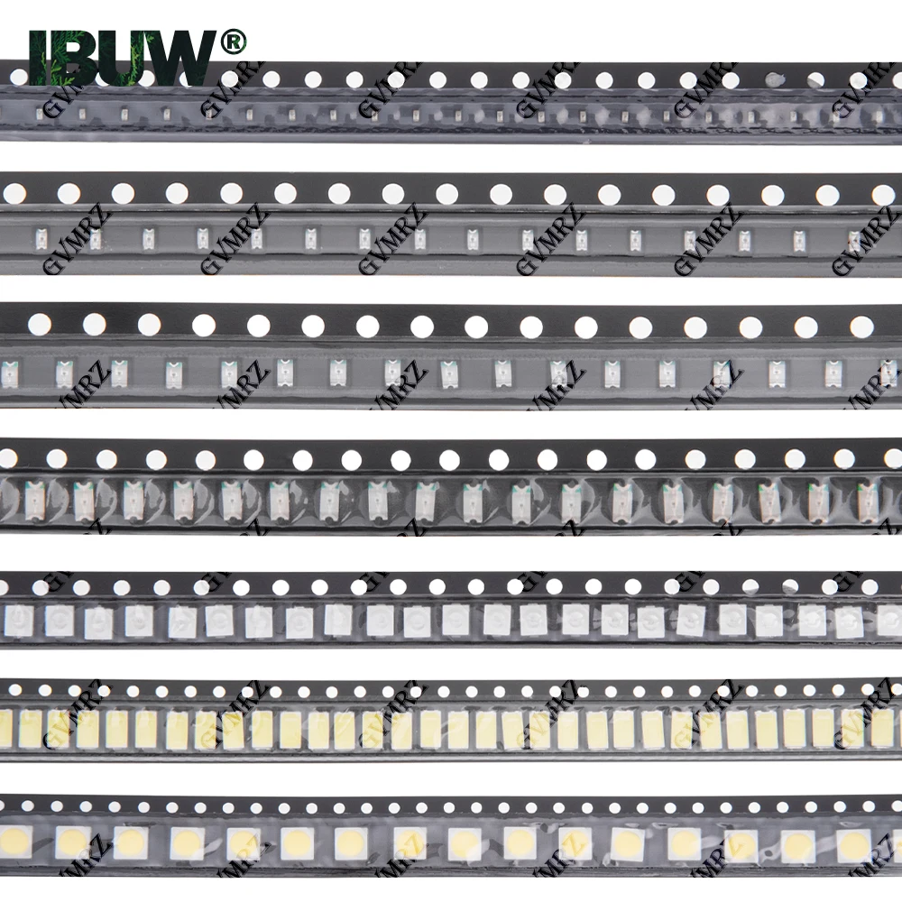 100PCS SMD LED Diode Chip Assorted Sizes 0402 0603 0805 1206 3528 5050 5730 Multiple Colors for PCB DIY Electronics