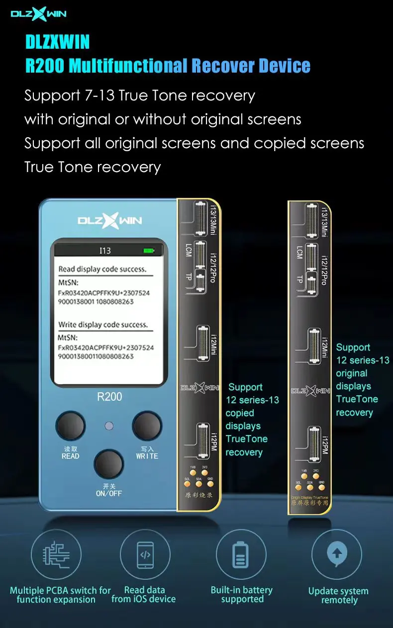 

Многофункциональное восстанавливающее устройство R200 для iPhone 7-14Promax Screen True Tone Repair, оригинальное восстановление цвета, ремонт телефона