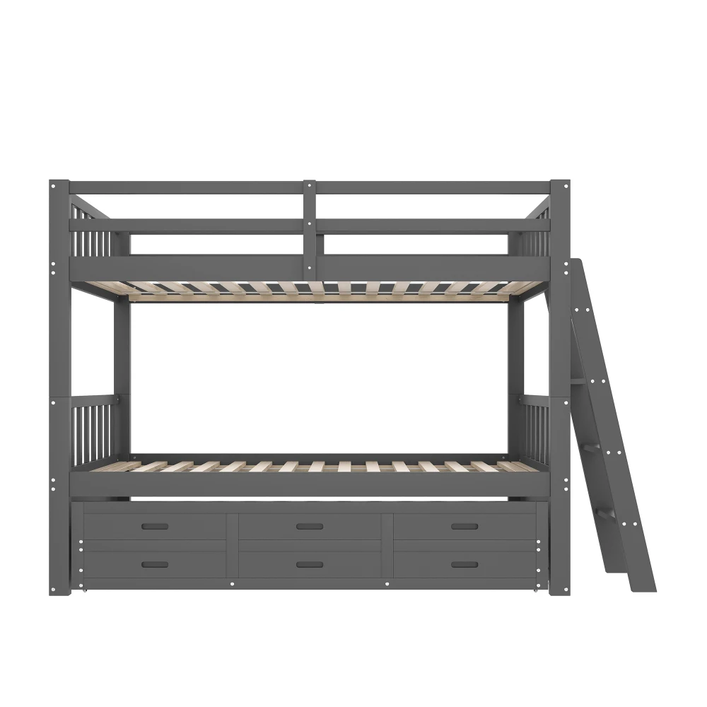 Multifunktionales Etagenbett 90 x 200 cm – Hausbett für Jungen und Mädchen, mit Leiter, ausziehbarem Bett und 3 Schubladen, weiß, ohne Matratze – Detail 32