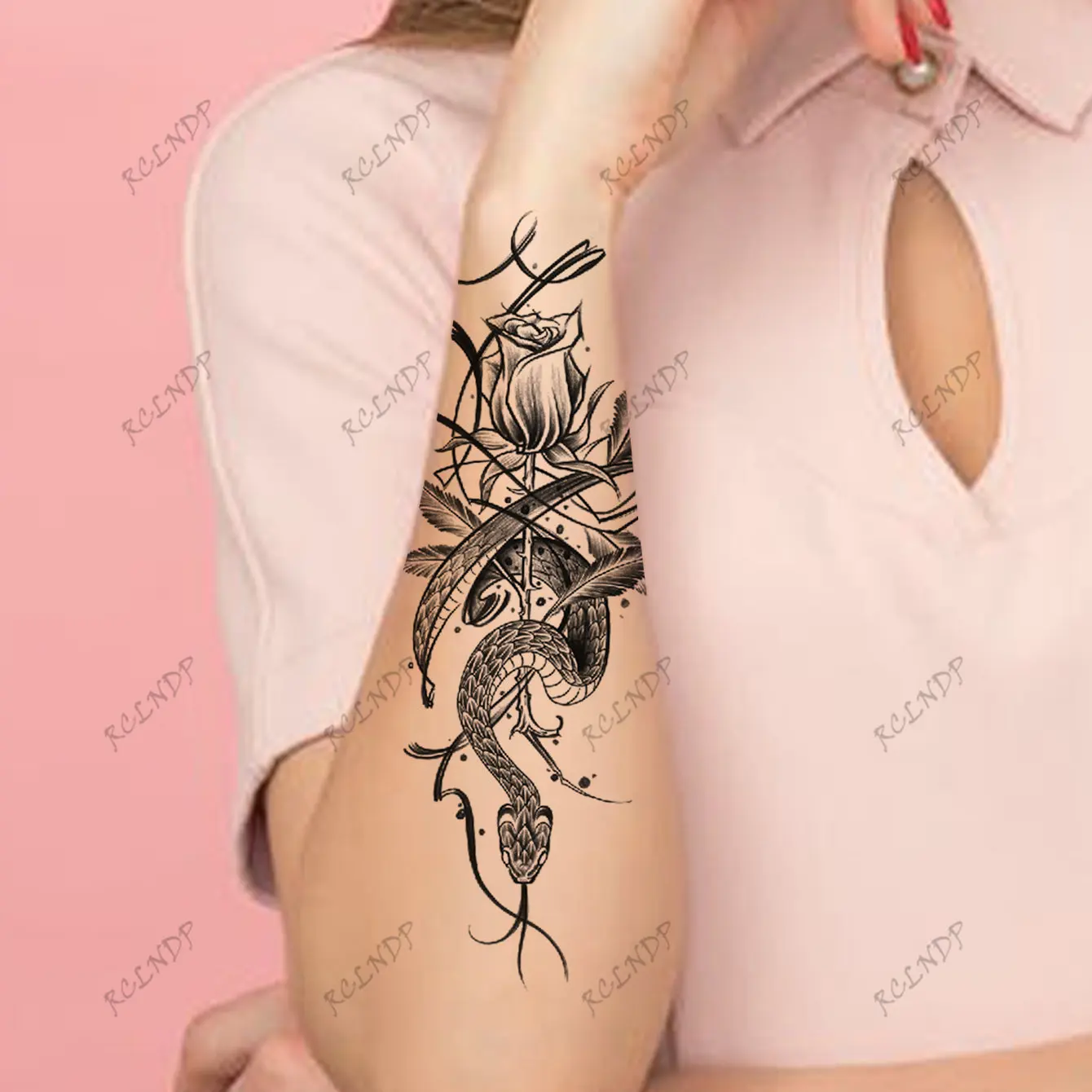 

Waterproof Temporary Tattoo Sticker Beautiful Rose Flower Black Sexy Snake Back Arm Leg Flash Tatoo Fake Tatto for Woman Men