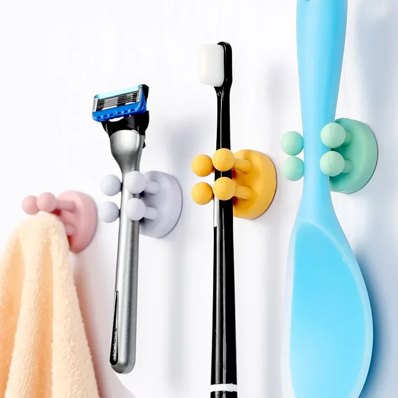 Razor Holder Toothbrush Holder Punch Free Silicone Hook Bathroom Razor Holder Storage Hook Wall Shaving Shaver Shelf Toothbrush Holders Organization