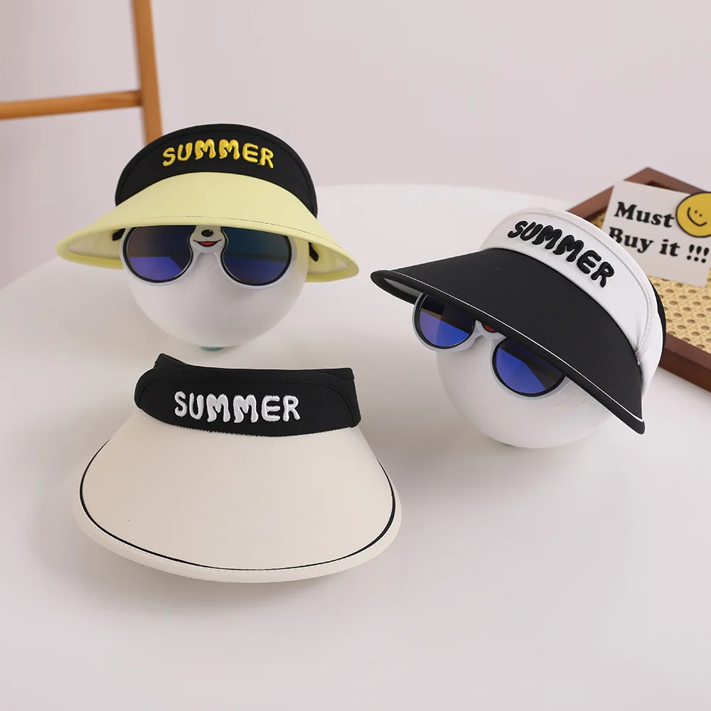 Summer Kids Fashion Empty Top Sun Hats with Sunglasses Boys Outdoor Anti-Ultraviolet Cap Children Big Brim Beach Headwear 2-8Y