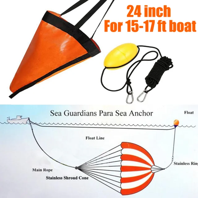 Boat Float Kayak Tow Rope Marine PVC Sea Anchor Drift Anchor Drogue Drifting Brake Rowing with 30ft Retrieving Tow Throw Line