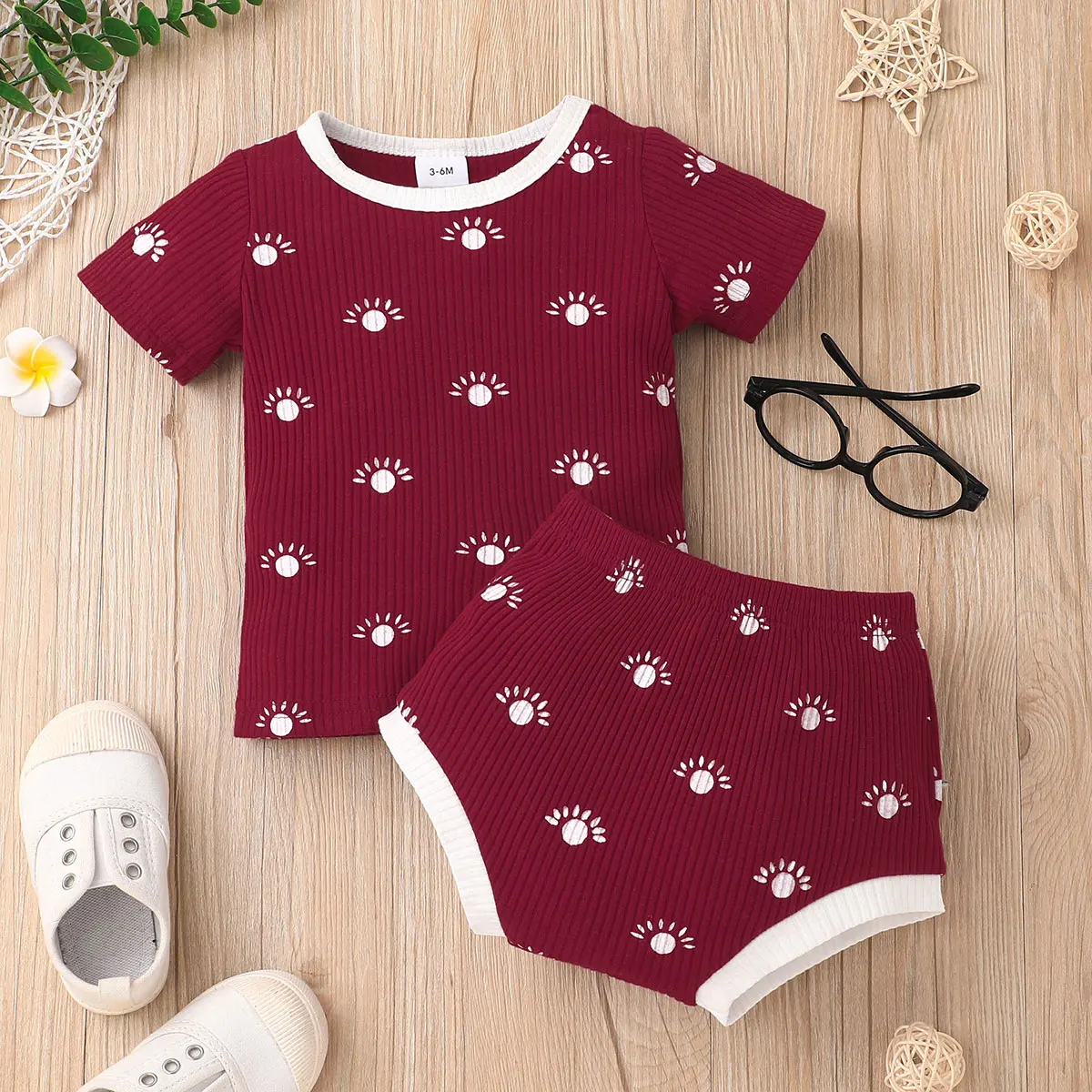 baby clothing set red	 hibobi Baby Girl Clothes Set Cute Print Girls Clothing Sets Summer Short Sleeve Cotton Baby Tops + Shorts 2Pcs sun baby clothing set