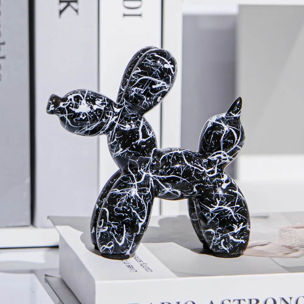 Sculpture Chien Ballon Noir Céramique – Style Jeff Koons, Pop Art, 25x38 Cm