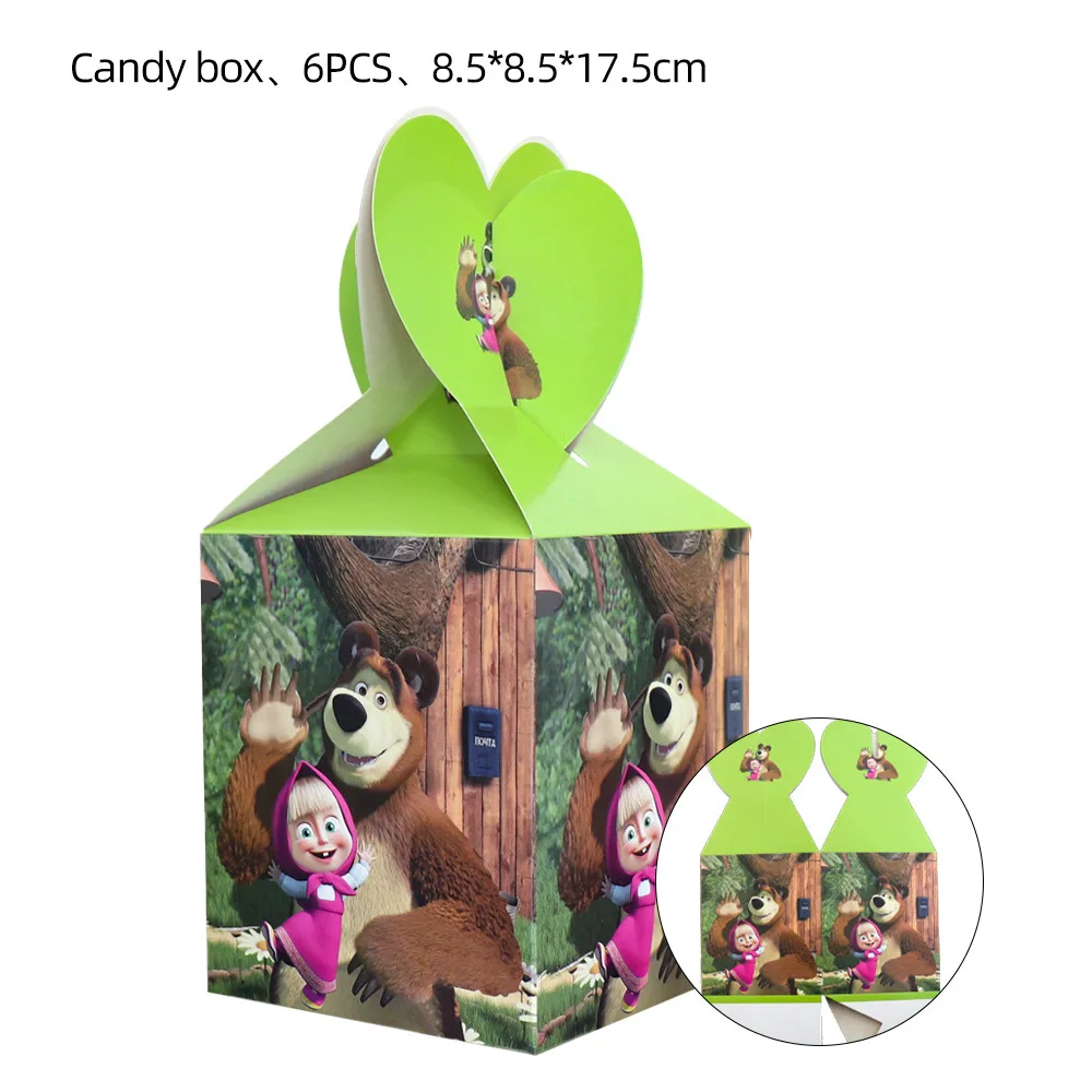 Mascha und der Bär Geburtstags-Dekorations-Set Tischgeschirr Tasse Teller Tischdecke Luftballons Hintergrund-Banner Geschenktüten Kinder-Party-Zubehör – Detail 18