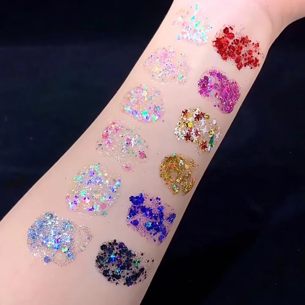 12 Colors Bright Crystal Sparkling Sequins Gel Eye Shadow Eye Makeup Face Body Sparkling Liquid Gel Festival Makeup Cosmetic 30g 4