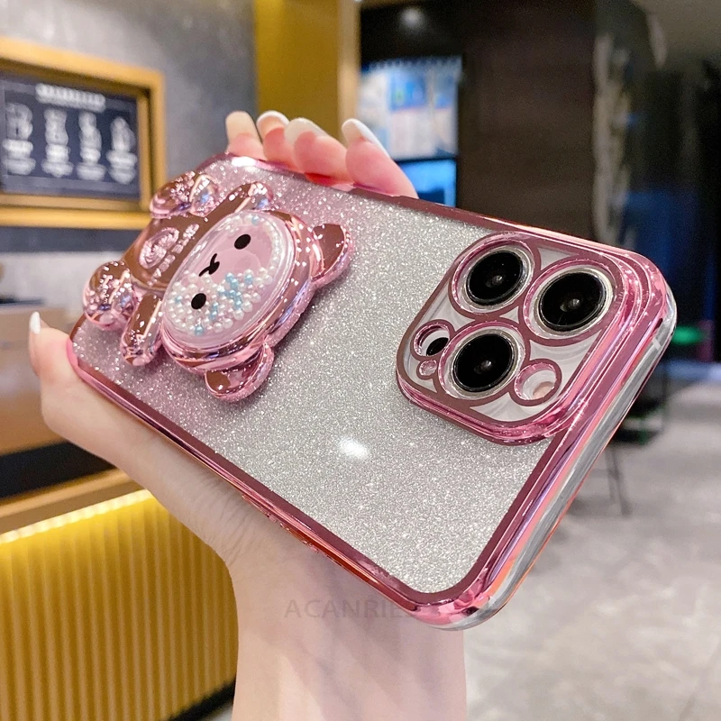 Glitter Bright Plating Bear Holder Silicone Stand Case Cover