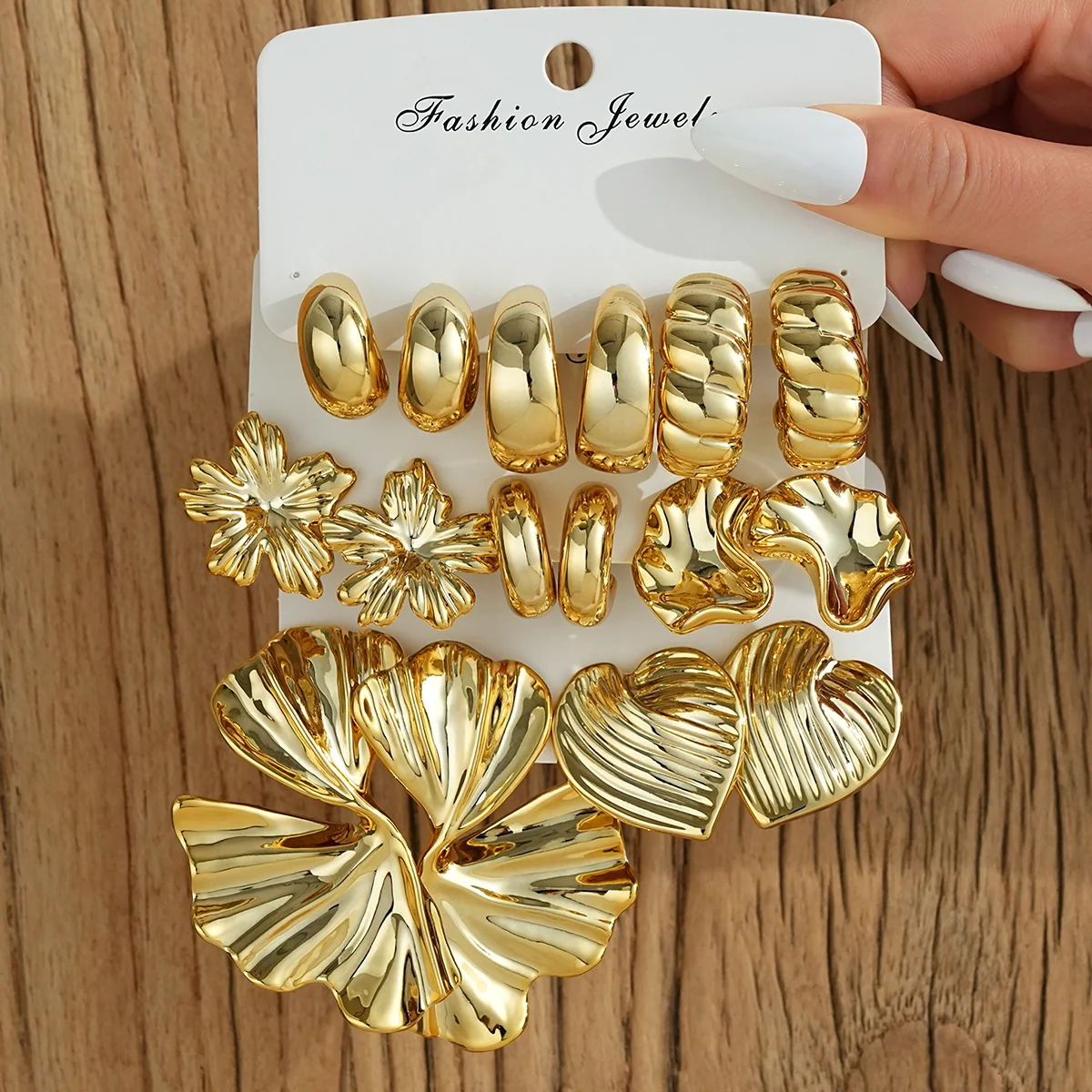 8 Pairs Gold Color Exaggerated Earrings Set For Women Fashion Bow Flower Leaf Stud Hoop Earrings Party Daily Wear Jewelry Gifts