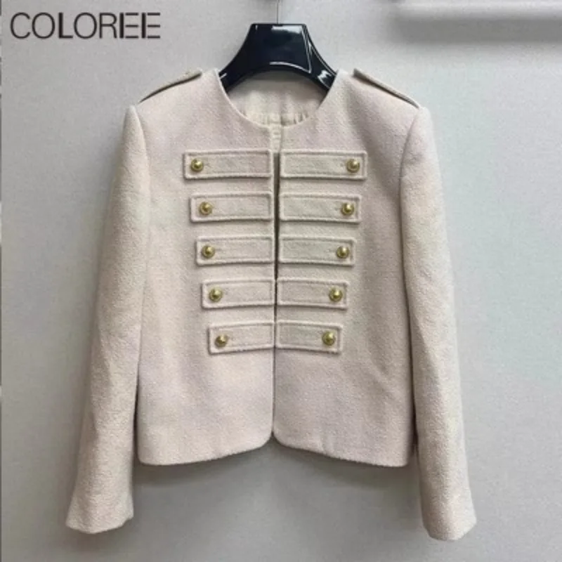 

Wool Coat Women Luxury High Quality Vintage Double Breasted O-neck Short Tweed Jacket Korean Fashion Chamarras Para Mujeres