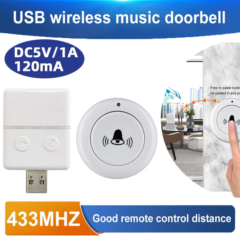 USB Wireless Doorbell Strong Signal Smart Home Doorbell One-key Alarm Wireless Emergency Remote Control for Home