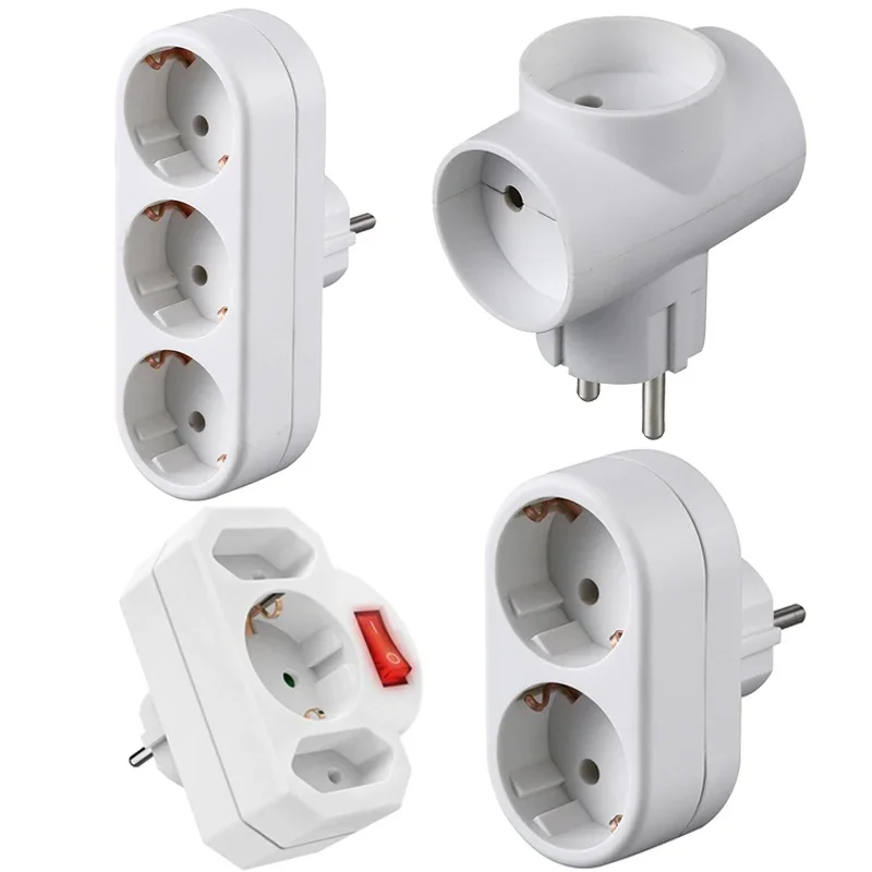Adaptador Triple De Enchufe UE - 3 Tomas Con Interruptor, 250V/16A, Color Blanco
