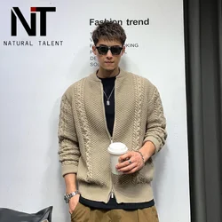 Vintage Luxury Men's Jackets Knitted Sweater Cardigan Zips Bomber Jackets Fashion Casual Windbreaker Military Motorcycle Jacket