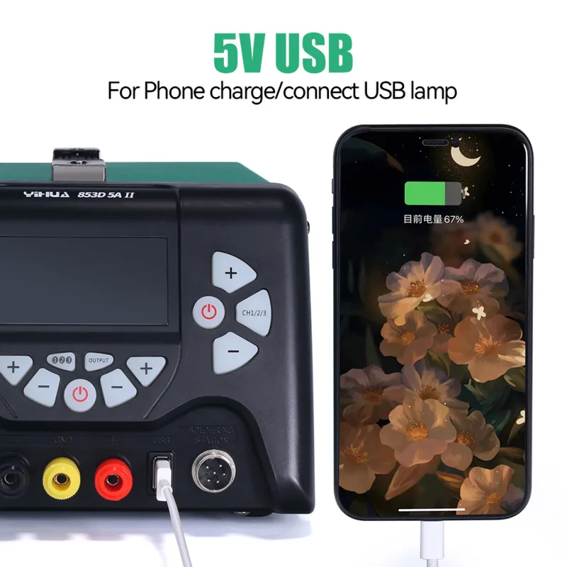 Паяльная станция YIHUA 853D 5A II 3 в 1, блок питания постоянного тока с паяльной станцией горячим воздухом 970 Вт