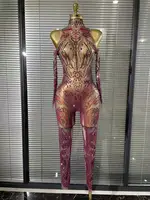 Women Sparkly Diamond Sexy Mesh Jumpsuit Nightclub Bar Evening Party Show Gogo Dancer Clothing Drag Queen Outfit Stage Costume