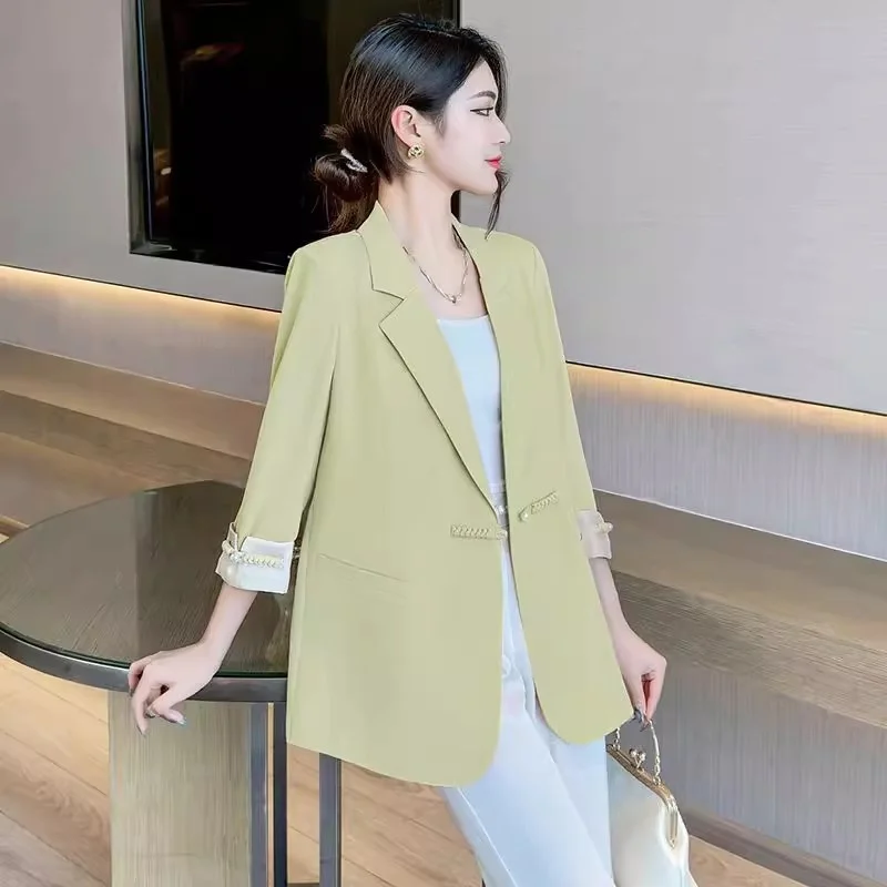 

Fashionable New Chinese Style Button up Suit Jacket Female Loose Fitting Women's Clothing 2024 Spring/Summer Western-Style Suit