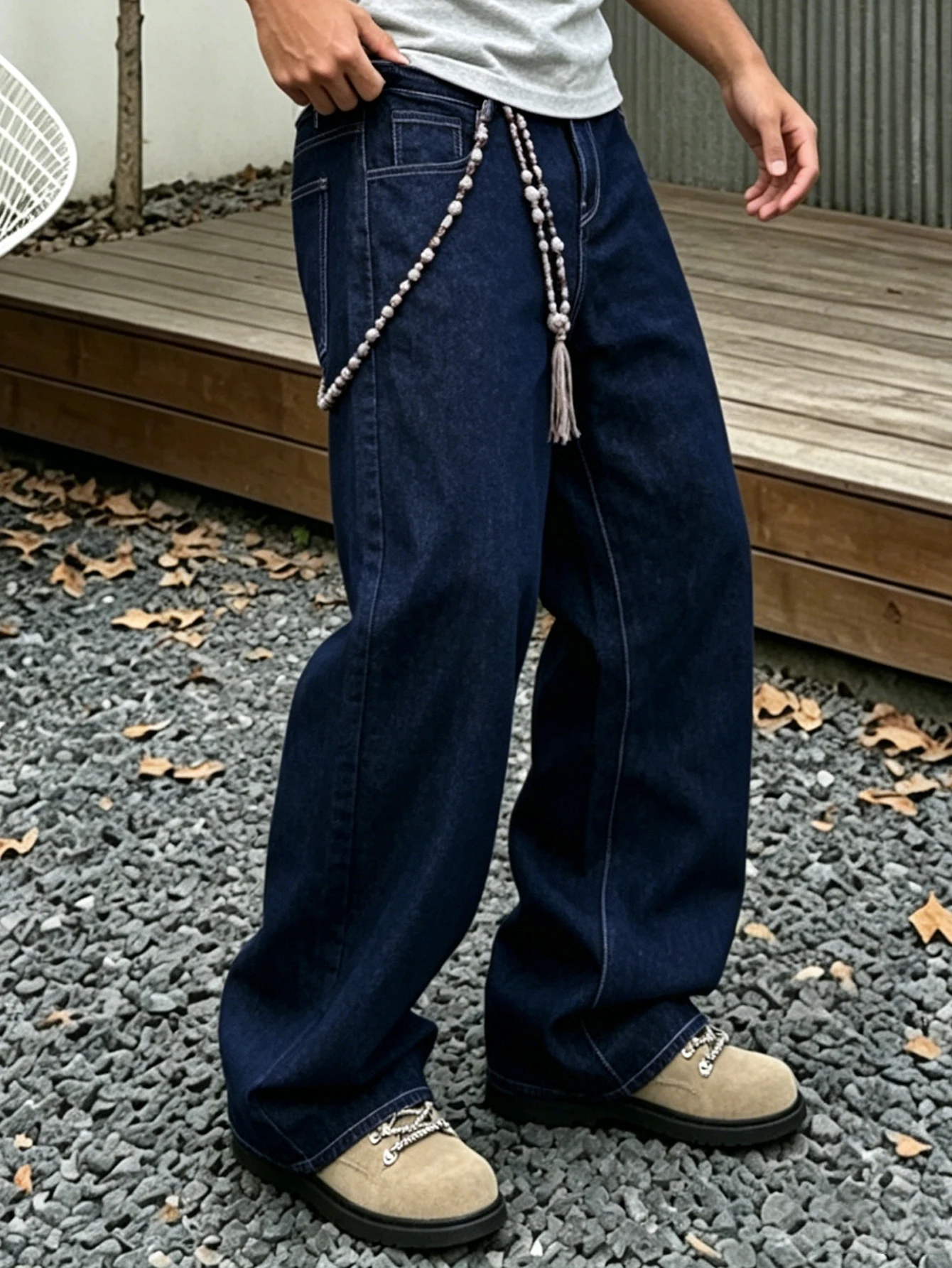 Unisex High-Waisted Wide-Leg Denim Jeans in Dark Blue