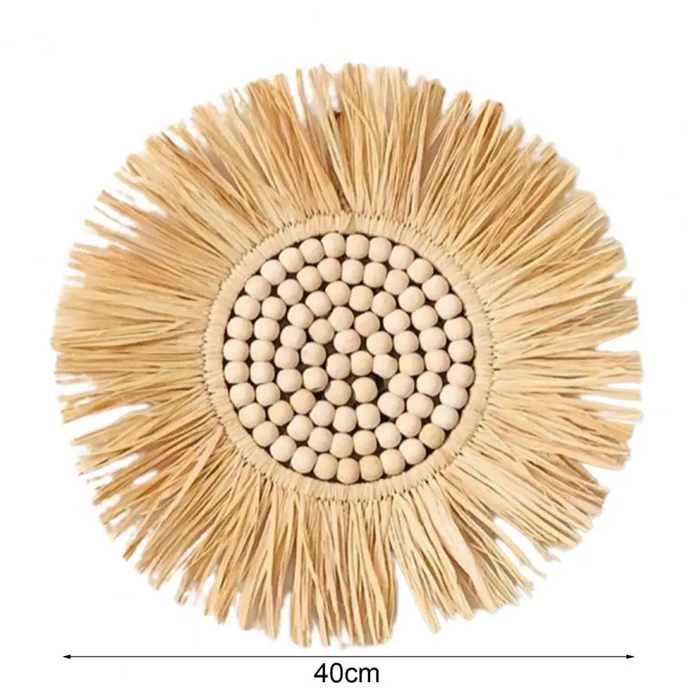 40cm Hanging Mirror Straw Moroccan Wood Beads Acrylic Multi-function Decorative Ornament Rattan Nordic Wicker Decor For Bedroom