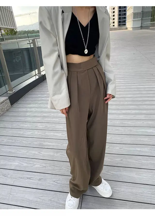 Brown Wide Leg Pants Women High Wasit Classic Vintage Office Suit Pants  Female Elegant Casual Black Woman Trousers Palazzo 24385 - Pants & Capris -  AliExpress