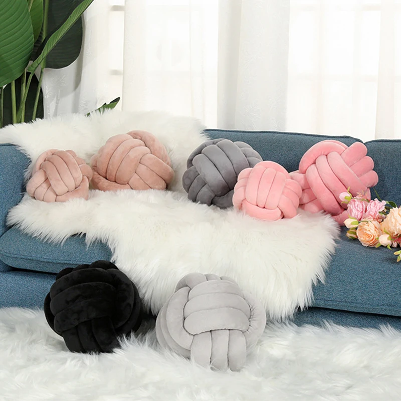 

1Pc Soft Knot Ball Cushion Stuffed Pillow Home Decor Cushion Ball Plush Hand-woven three-strand Velvet Knotted Ball Throw Pillow