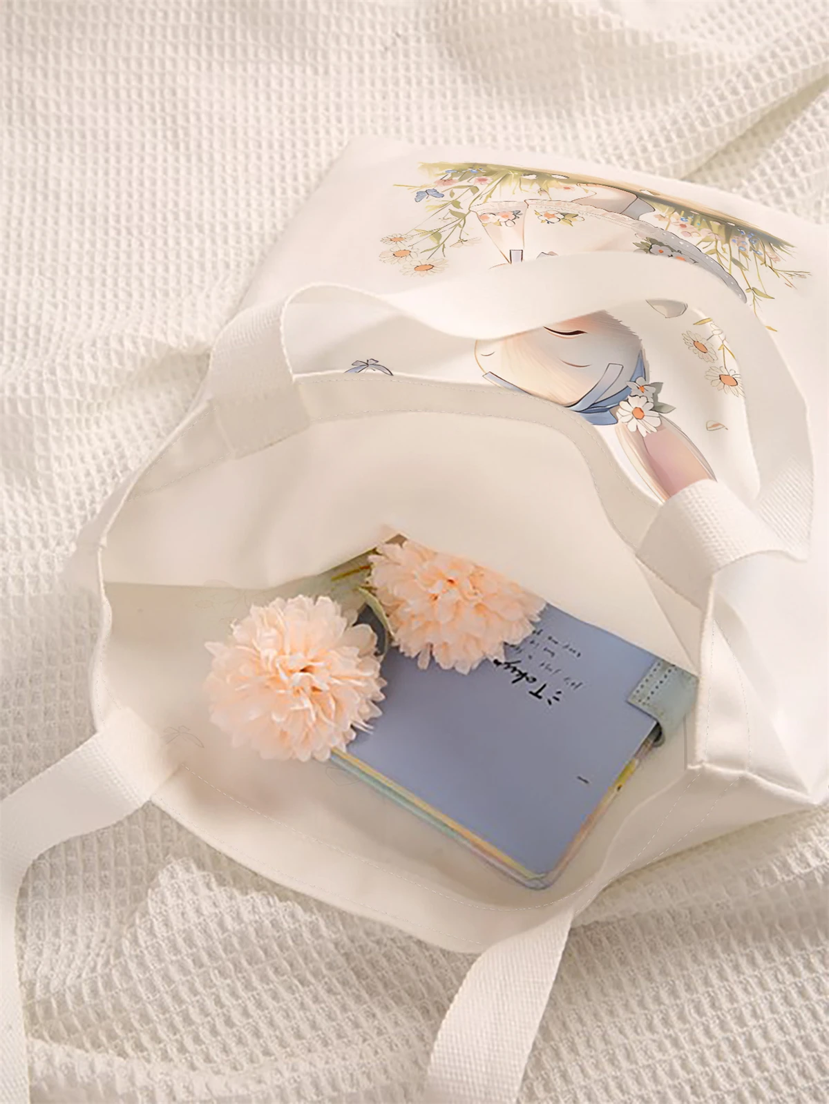 Rabbit pattern printed casual handbag, reusable fashionable backpack, multifunctional handbag, canvas shopping bag