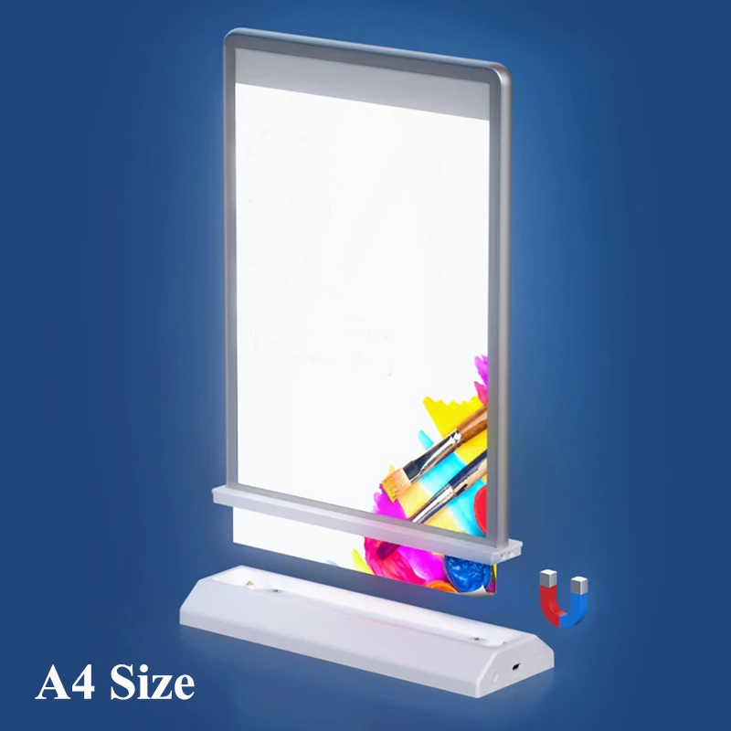 Rechargeable Desktop Advertising Light Box A4 Size Acrylic Flashing Led