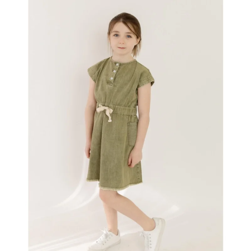 Pre-Order Washed Green Denim Fringe Collection: Kids' Fashion Cotton Apparel