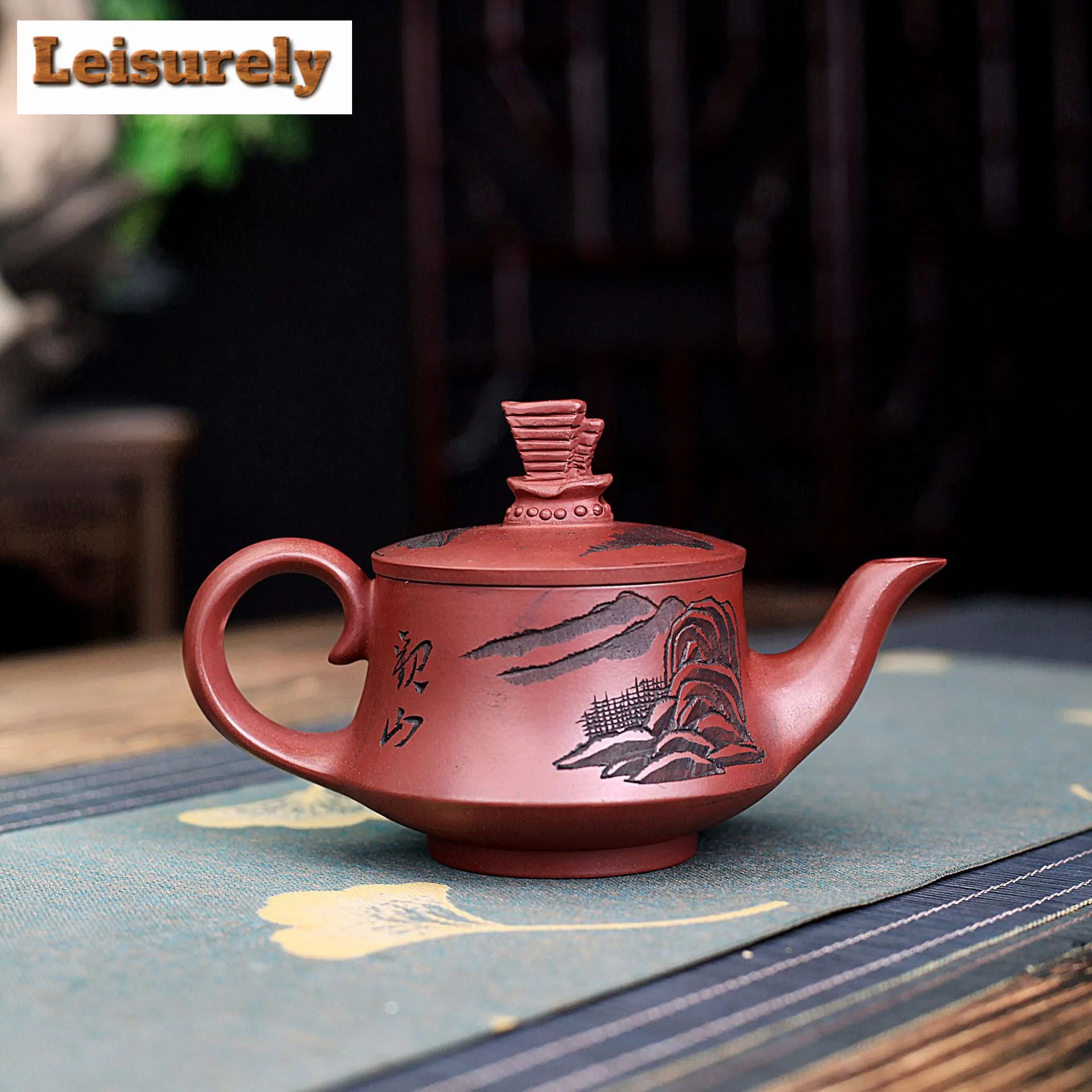 280ml Retro Yixing Purple Clay Teapots Master Handmade View Mountains Pot Raw Ore Purple Mud Tea Brewing Kettle Zisha Tea Set