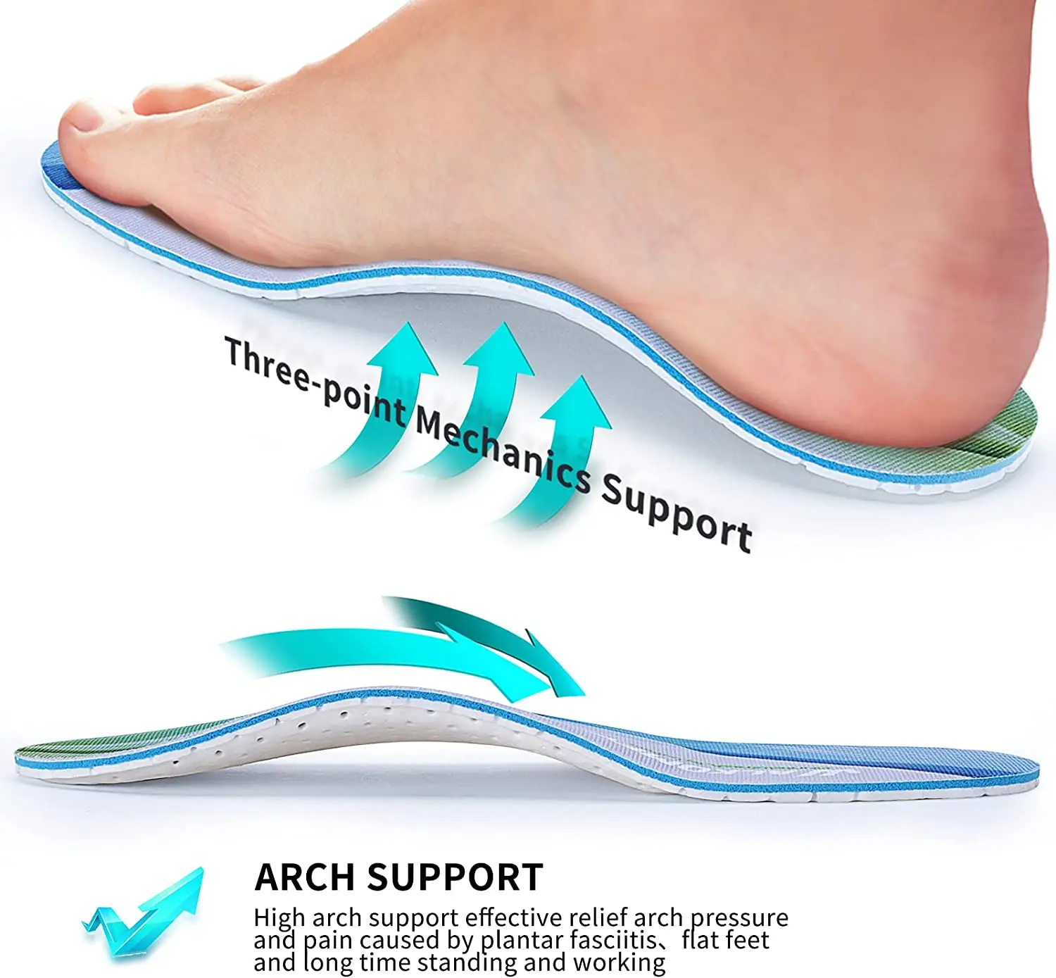Walkomfy Orthotic Arch Support Insoles Severe Flat Feet Inserts Orthopedic Shoes Soles For High Heel Plantar Fasciitis Men Woman