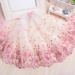 Colorful Embroidery Lace for DIY Wedding Dresses and Home Textiles, 25CM Wide (Pink)