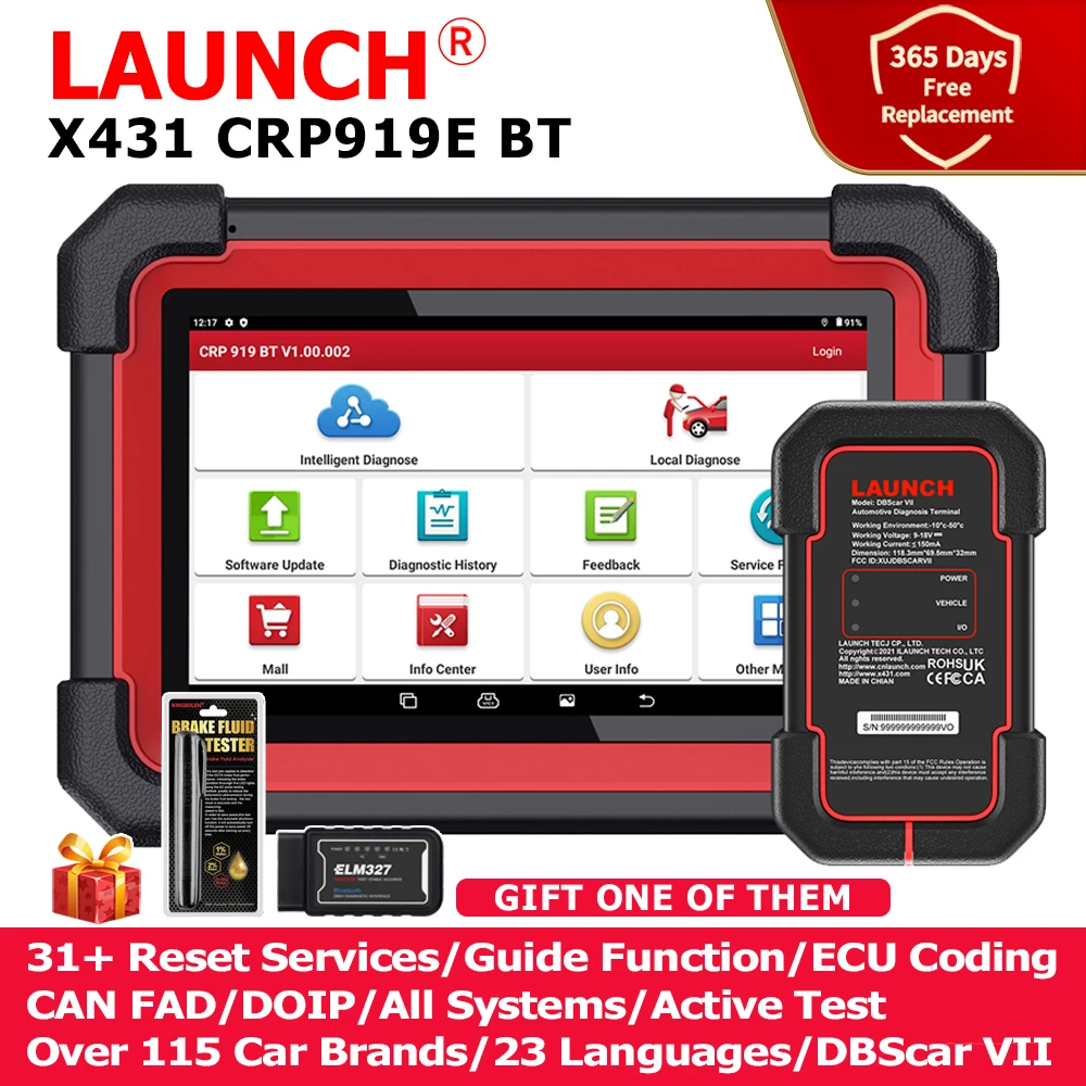 

LAUNCH X431 CRP919E BT Car Diagnostic Tool OBD2 Scanner DBScar VII VCI Auto with Active Test ECU Coding CANFD DOIP 31+ Reset
