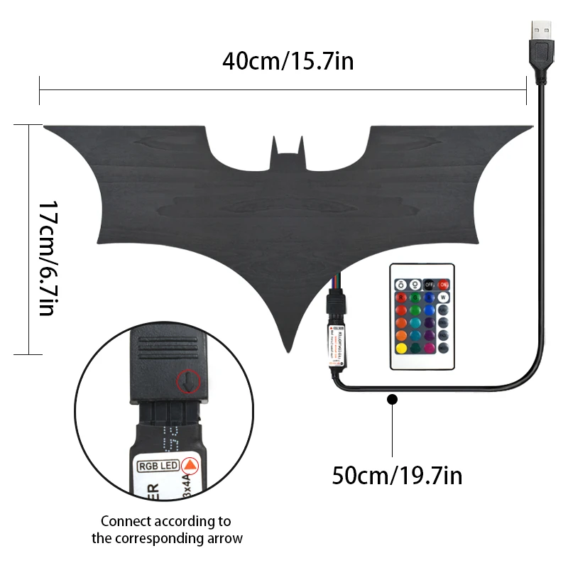 LED Light LED Wall Lamp Wall Light Creative 3D Bat Wall Lamp LED Mirror Light RGB Bedside Decorative Night Light with Remote Control for Bedroom Living Room Porch