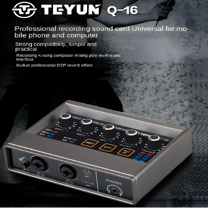 TEYUN Q-22 Q-16 New Audio Interface Professional Portable Sound Card USB Computer Arranger Sound Card Live For Studio Recording