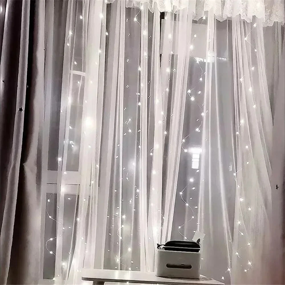 6m/3m LED Fairy String Curtain Lights New Year Lamp Christmas Lights 8 Mode Remote USB Festoon Christmas Decor For Home Holiday