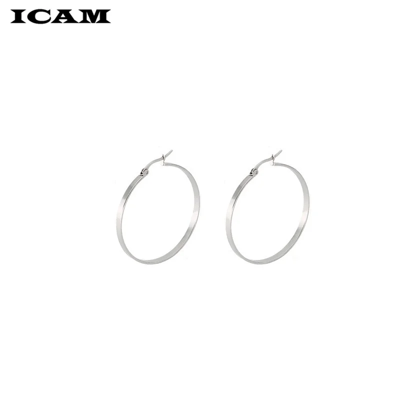 ICAM Fashion New 1 PairsGold Silver Small Big Circle Stainless Steel Hoop Earrings for Women Steampunk Round Earring