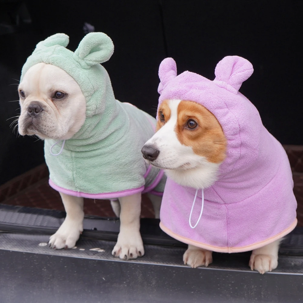 Cute Dog Bathrobe Pet Drying Coat Clothes Microfiber Absorbent Beach Towel For Dogs Cats Fast Dry Dog Fast Drying Hooded Jacket pet bath towel