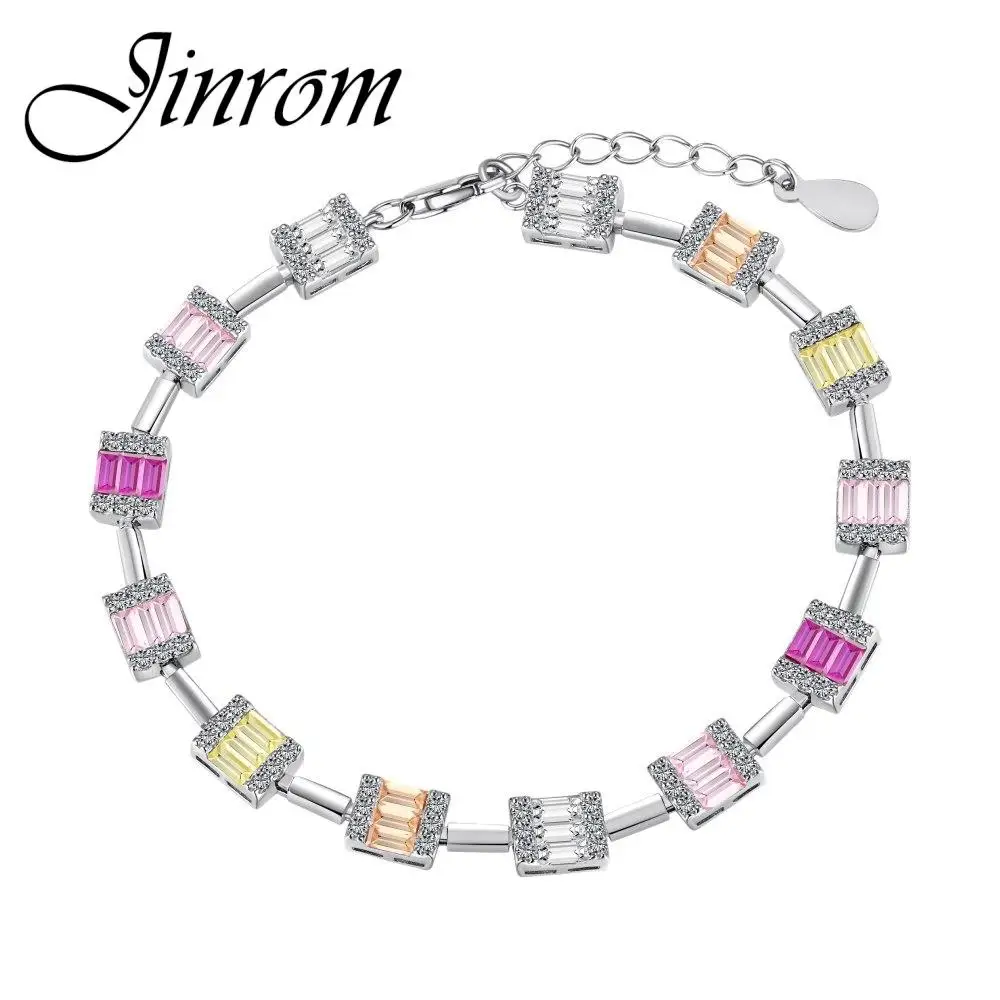 

Jinrom S925 Sterling Silver Bracelet High-Grade Zircon Inlay Fashionable and Versatile Rainbow Full of Diamonds Luxury Jewelry