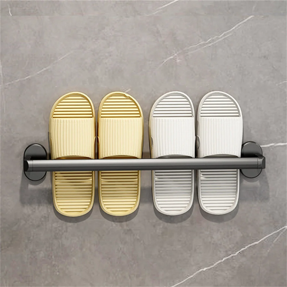 

Space Aluminum Wall Mounted Shoe Hanger Towel Rags Hanging Holder Slippers Storage Drian Rack Bathroom Organizer Accessories