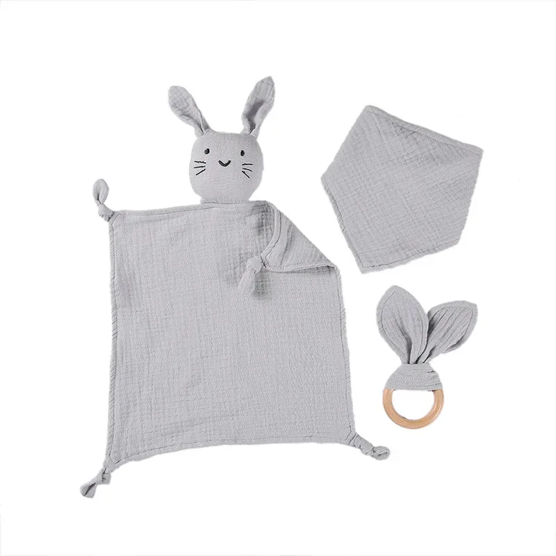 Cotton Towel 1/3 pcs Cotton Muslin Baby Bib Stuffed Rabbit Doll Newborn Appease Towel Security Blanket Baby Sleeping Cuddling Towel Teether