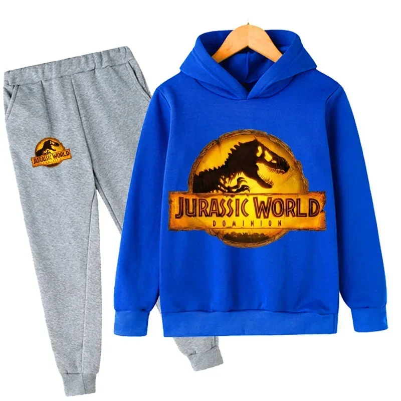 thumbnail image 1 of Conjunto de 2 piezas de sudadera y pantalón con estampado de dibujos animados de dinosaurios de Jurassic World para niños y niñas, moda de otoño y primavera, 1 of 5